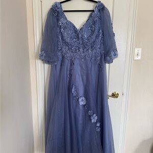 Lavender Blue Floral Embellished Tulle Gown
